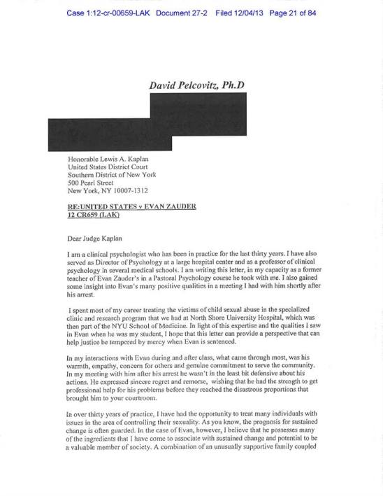 David Pelcovitz Zauder Letter p1